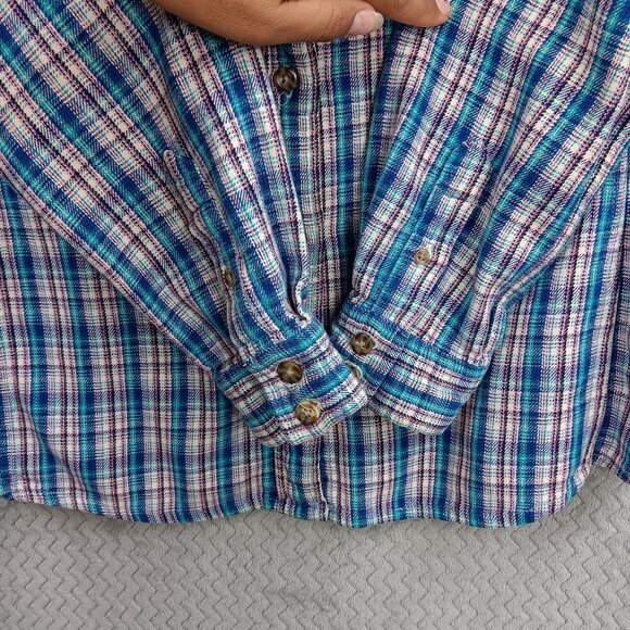 CARHARTT Flannel Shirt Women's Size M Blue White Plaid Long Sleeve Cotton - Picture 4 of 6